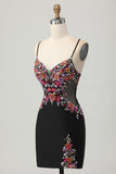 Bodycon Flower Spaghetti Straps Little Black Dress