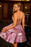 Glitter Light Purple A Line Strapless Tiered Short Prom Dress with Bow