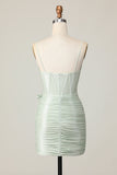 Sage Bodycon Spaghetti Straps Corset Short Prom Dress with Bow