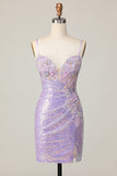 Sparkly Lilac Floral Bodycon Corset Short Prom Dress