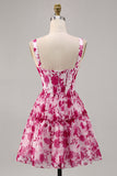 Fuchsia Floral Corset A Line Printed Graduation Dress