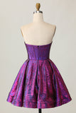 Metallic Dark Purple A-Line Strapless Cut Out Corset Short Prom Dress
