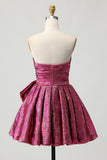 Metallic Dark Purple A-Line Strapless Short Prom Dress with Bow