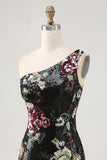 Flower Bodycon Sequin One Shoulder Little Black Dress