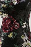 Flower Bodycon Sequin One Shoulder Little Black Dress