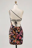 Flower Bodycon One Shoulder Embroidery Little Black Dress