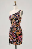 Flower Bodycon One Shoulder Embroidery Little Black Dress