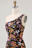 Flower Bodycon One Shoulder Embroidery Little Black Dress