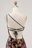 Flower Bodycon One Shoulder Embroidery Little Black Dress