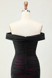 Mermaid Off the Shoulder Black Pink Ruched Maxi Dress with 3D Flower