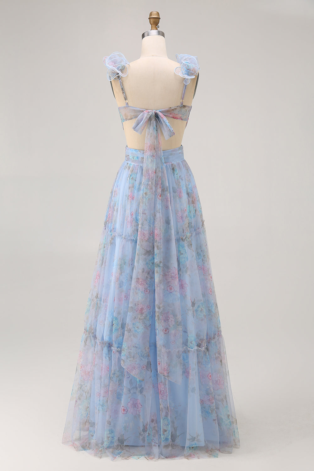 WEDTREND WOMEN Pastel Blue Floral Maxi Dress with 3D Floral Shoulder Appliqus A-Line Tulle Wedding Guest Dress Wedtrend UK WEDTREND WOMEN Pastel Blue Floral Maxi Dress with 3D Floral Shoulder Appliqus A-Line Tulle Wedding Guest Dress Wedtrend UK