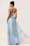 Pastel Blue Floral A-Line Tulle Maxi Dress with 3D Floral Shoulder Appliqu茅s