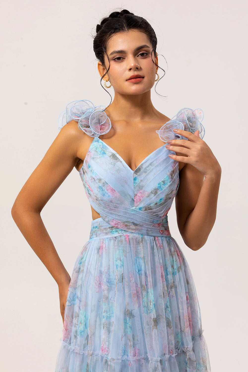 WEDTREND WOMEN Pastel Blue Floral Maxi Dress with 3D Floral Shoulder Appliqus A-Line Tulle Wedding Guest Dress Wedtrend UK WEDTREND WOMEN Pastel Blue Floral Maxi Dress with 3D Floral Shoulder Appliqus A-Line Tulle Wedding Guest Dress Wedtrend UK