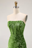 Peacock Green Strapless Sheath Velvet Burnout Floral Maxi Dress with Slit