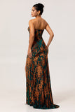 Dark Green Sheath Strapless Burnout Velvet Corset Maxi Dress with Slit