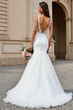 Mermaid Lace Ivory V-Neck Long Wedding Dress