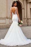 Mermaid Lace Ivory V-Neck Long Wedding Dress