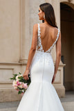 Mermaid Lace Ivory V-Neck Long Wedding Dress