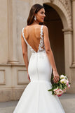 Mermaid Lace Ivory V-Neck Long Wedding Dress