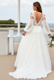 Ivory A Line Long Sleeve Wedding Dress with Appliques