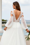 Ivory A Line Long Sleeve Wedding Dress with Appliques