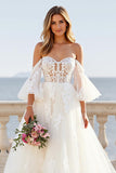 Off The Shoulder A Line Ivory Appliqued Wedding Dress