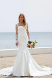 Mermaid Ivory Illusion Neck Long Sleeve Wedding Dress