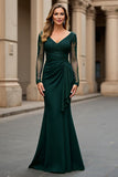 Navy Mermaid Long Sleeve Mum of the Bride Dress With Appliques