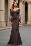 Navy Mermaid Long Sleeve Mum of the Bride Dress With Appliques
