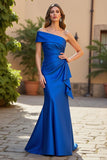 Royal Blue Mermaid One Shoulder Ruched Evening Dress