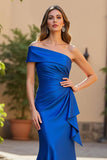 Royal Blue Mermaid One Shoulder Ruched Evening Dress