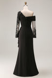 Black Long Sleeve Lace Appliqued Mother of the Bride Dress