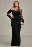 Black Sheath Asymmetrical Ruched Plus Size Mother of the Bride Dress with Sleeves