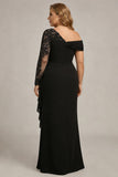 Black Sheath Asymmetrical Ruched Plus Size Mother of the Bride Dress with Sleeves