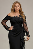 Black Sheath Asymmetrical Ruched Plus Size Mother of the Bride Dress with Sleeves