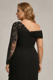 Black Sheath Asymmetrical Ruched Plus Size Mother of the Bride Dress with Sleeves
