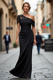 Black Mermaid Appliqued Asymmetrical Mother of the Bride Dress