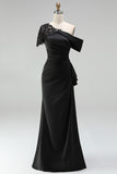 Black Mermaid Appliqued Asymmetrical Mother of the Bride Dress