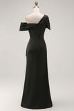 Black Mermaid Appliqued Asymmetrical Mother of the Bride Dress