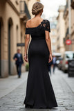 Black Mermaid Appliqued Asymmetrical Mother of the Bride Dress