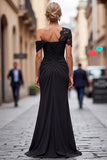 Black Mermaid Appliqued Asymmetrical Mother of the Bride Dress