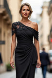 Black Mermaid Appliqued Asymmetrical Mother of the Bride Dress