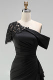 Black Mermaid Appliqued Asymmetrical Mother of the Bride Dress