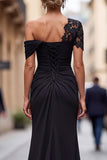 Black Mermaid Appliqued Asymmetrical Mother of the Bride Dress