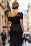 Black Mermaid Appliqued Asymmetrical Mother of the Bride Dress