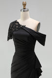 Black Mermaid Appliqued Asymmetrical Mother of the Bride Dress