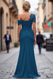 Black Mermaid Appliqued Asymmetrical Mother of the Bride Dress