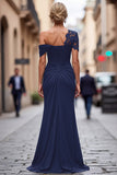 Black Mermaid Appliqued Asymmetrical Mother of the Bride Dress