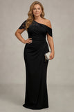 Mermaid Black Appliqued Asymmetrical Plus Size Mother of the Bride Dress