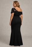 Mermaid Black Appliqued Asymmetrical Plus Size Mother of the Bride Dress